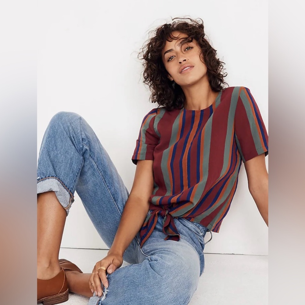 Madewell Button-Back Tie Tee in Rosalinda Stripe Women’s M